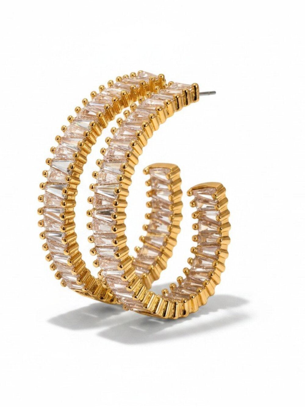 JCM Women's Half Hoop Brass Gold Tone Cubic Zirconia